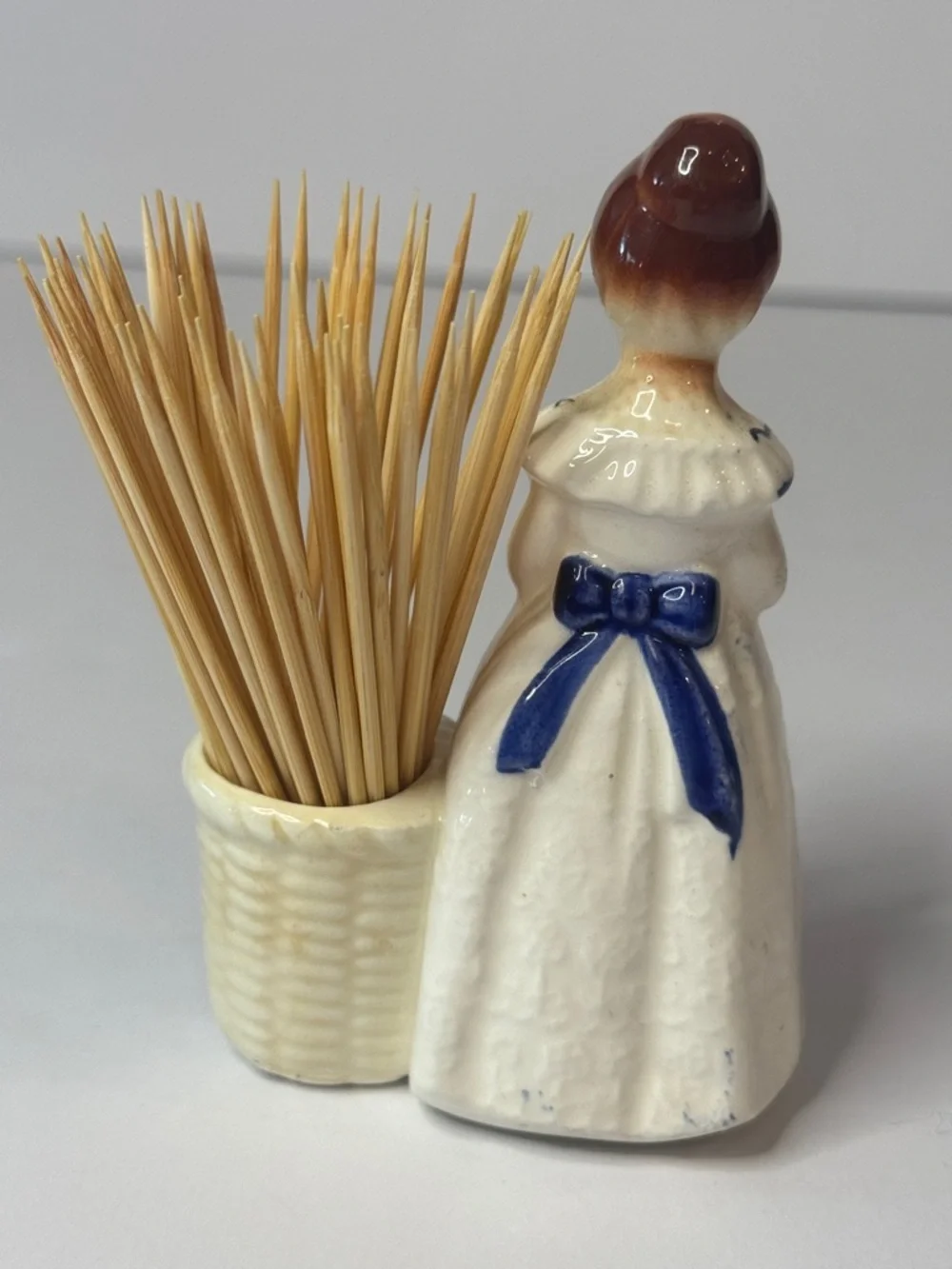 Enesco White & Blue Prayer Lady Toothpick Holder